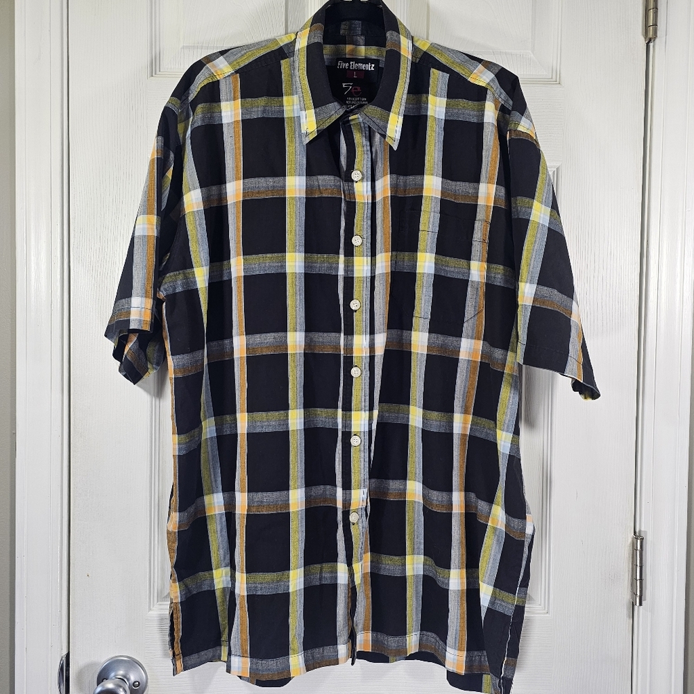 Five Elementz Multi Color Short Sleeve Lightweight Button Down Plaid Shirt Large